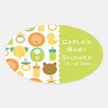 Lion and Teddy Bear Baby Shower Oval Stickers