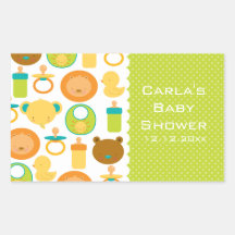 Lion and Teddy Bear Baby Shower Rectangle Stickers