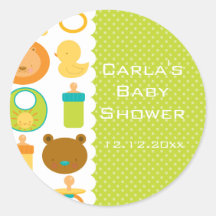 Lion and Teddy Bear Baby Shower Round Stickers