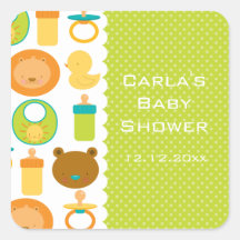 Lion and Teddy Bear Baby Shower Square Stickers