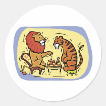 Lion and Tiger Playing Chess Round Sticker