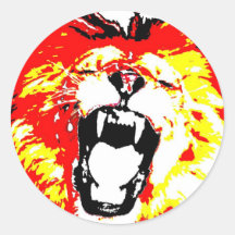 Lion Roaring Round Stickers