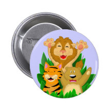 Lion Tiger and Bear Cartoon Button