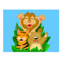 Lion Tiger and Bear Cartoon Postcard