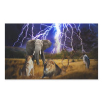 Lions and elephant in Africa Rectangular Sticker