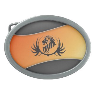 Lionshead On Orange Curved Background Belt Buckle