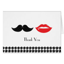 Lips & Moustache Houndstooth Wedding Thank You Car