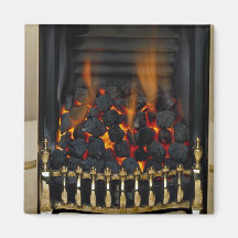 Lit coal in brass basket refrigerator magnet
