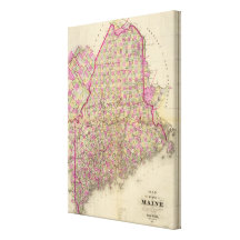 Lithographed Map of Maine Stretched Canvas Print