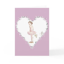 Little Ballerina with Rose in Flowered Heart Card