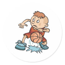 little basketball kid boy dribbling ball round sticker