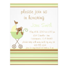 Little Bear Green Baby Shower Invitation