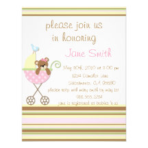 Little Bear Pink Baby Shower Invitation