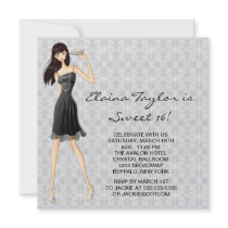 Little Black Dress Black White Sweet 16 Party Personalized Invite