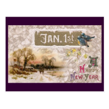 Little Blue Birds Tweet the New Year Postcards