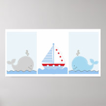 Little Blue Whale and Sailboat Art Prints
