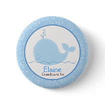 Little Blue Whale NAME TAG Custom Button
