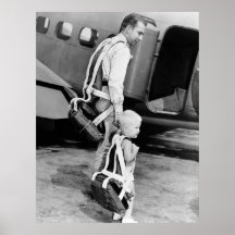 Little Boy Wearing Parachute, 1940s Print