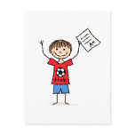 Little boy with A plus grade postcards