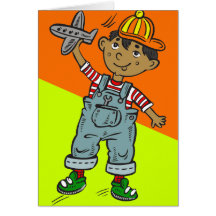 Little Boy With Aeroplane Greeting Card