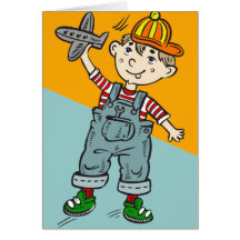 Little Boy With Aeroplane Greeting Cards