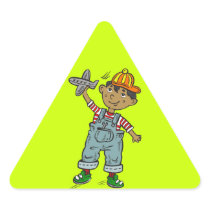 Little Boy With Aeroplane Triangle Stickers