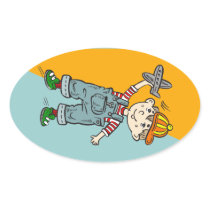 Little Boy With Aeroplane Oval Stickers