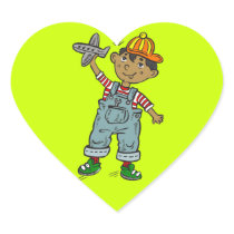 Little Boy With Aeroplane Heart Sticker