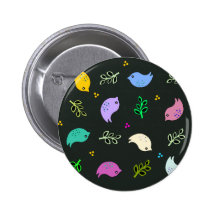 Little Colourful Birds Pattern on Black Buttons