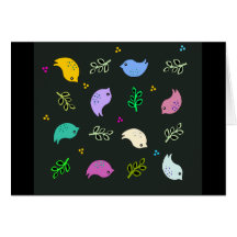 Little Colourful Birds Pattern on Black Greeting Cards