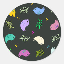 Little Colourful Birds Pattern on Black Sticker