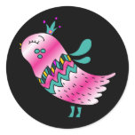 Little Crowned Pink Birdie Round Stickers