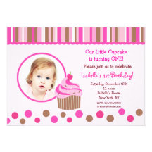 Little Cupcake Photo Birthday Party Invitations