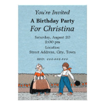 Little Dutch Girl Boy Traditional Dress Birthday Personalized Invite
