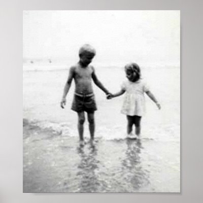Little girl and boy holding hands small poster by amazingvintage
