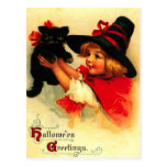 Little Girl And Her Black Cat Post Card