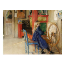 Little Girl at Spinning Wheel Postcard