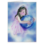 Little Girl Holding  Globe Earth Card