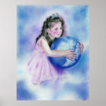 Little Girl Holding  Globe Earth Print