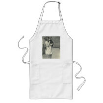 Little girl holding the dog apron