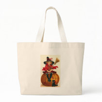 Little Girl in Witch Costume Tote Bags