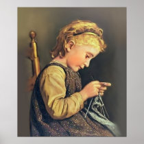 Little Girl Knitting Print