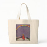 Little girl looking at rainbow bags
