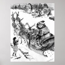 Little girl, Santa Claus reindeer Christmas 1918 Poster