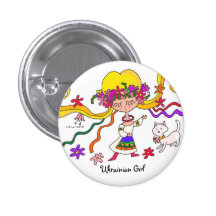 Little Girl Ukrainian Folk Art by Vera Trembach Pinback Buttons
