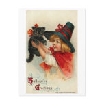 Little Girl with Black Kitten Postcard