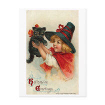 Little Girl with Black Kitten Postcard