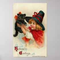 Little Girl with Black Kitten Posters