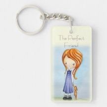Little Girl with Bunny Plush Friend Key Chain