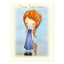 Little Girl with Bunny Plush Friend Postcard